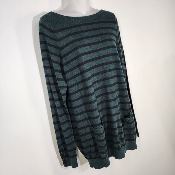 Ann Taylor LOFT Tunic Sweater Large Striped Wool Blend Boat Neck Patch Pocket - Picture 4 of 10
